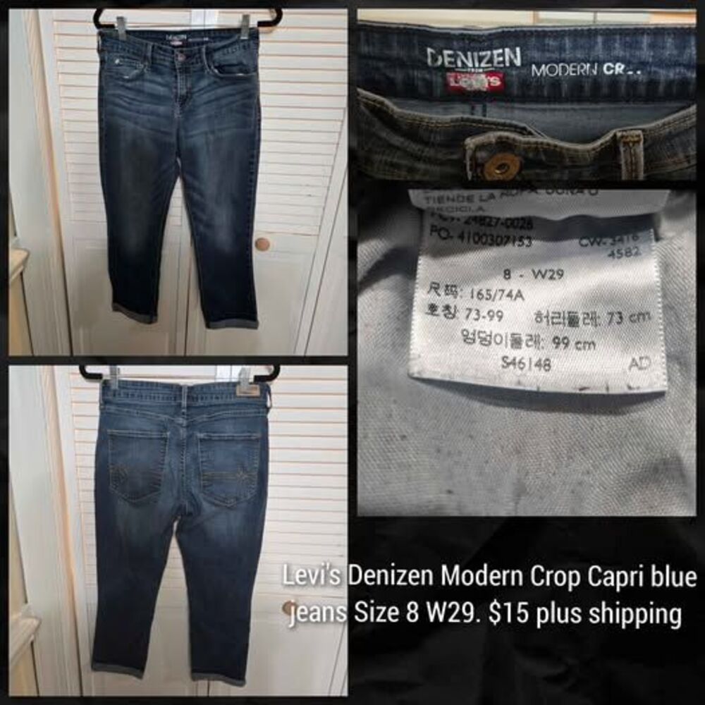 Levi's Denison Modern Crop Capri Blue Jeans.  Size 8 W29.
